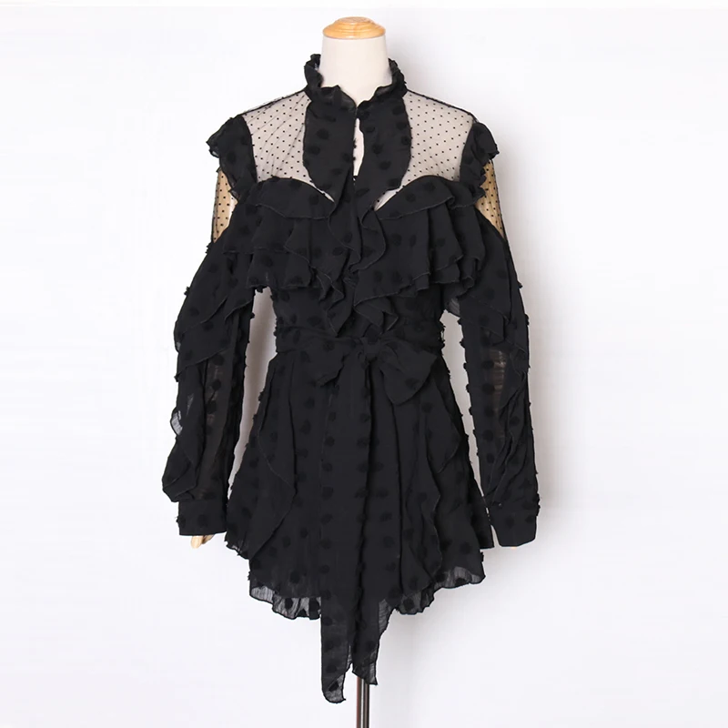 Женский комбинезон с завязками TWOTWINSTYLE Летний в горошек длинными рукавами и