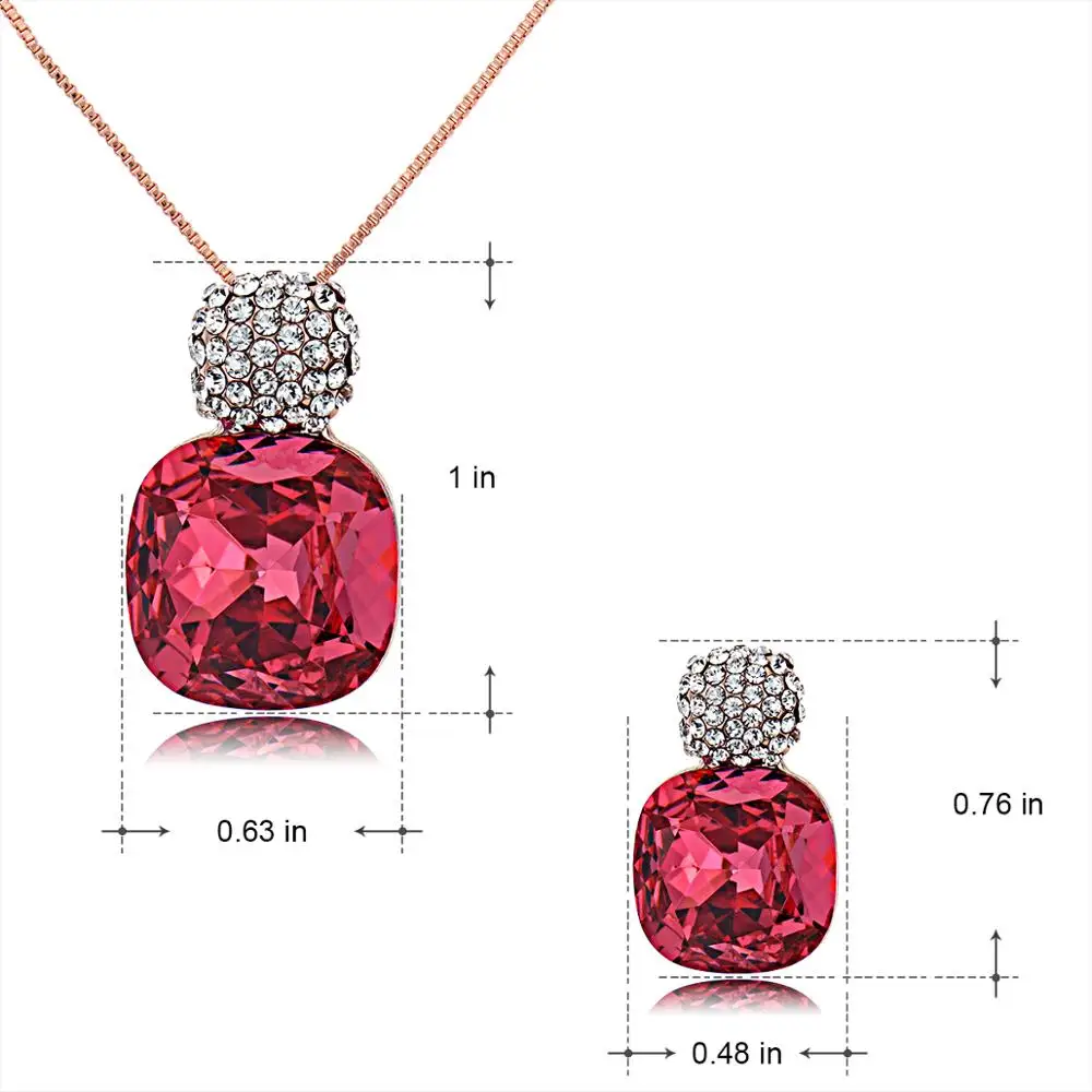 

Viennois Red Crystal Earrings Necklaces Sets Rose Gold Color Jewelry Sets for Women Geometric Design Wedding Jewelry