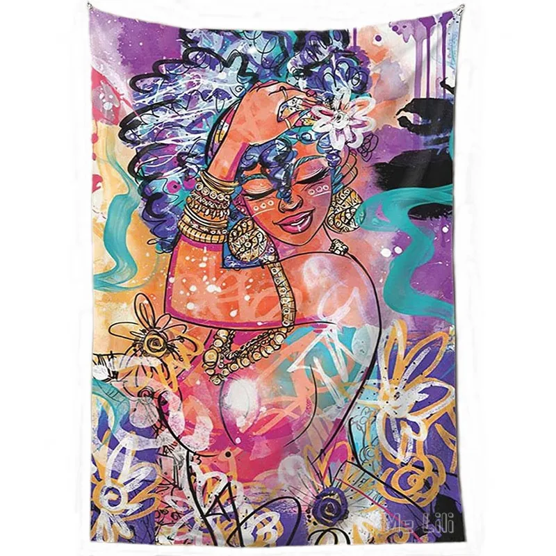 

Black Girl Tapestry Art Pink African American Wall Hanging Inspirational Decor For Home Bedroom Dorm Living Room