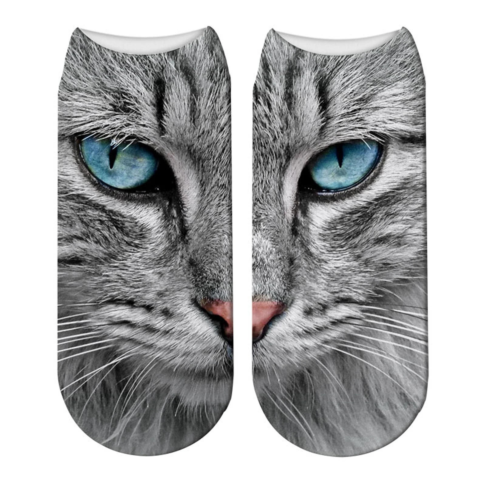 

Men Women Breathable Elastic Sweat Absorption Fashion Animal Ankle Socks 3D Printed Washable Durable Low Sports Cat Face Gift