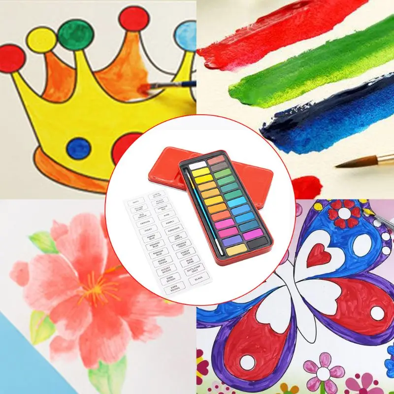 

12/18/24 Colors Pigment Solid Paint Set Watercolor Palette with Brush Box Tool Dropshipping