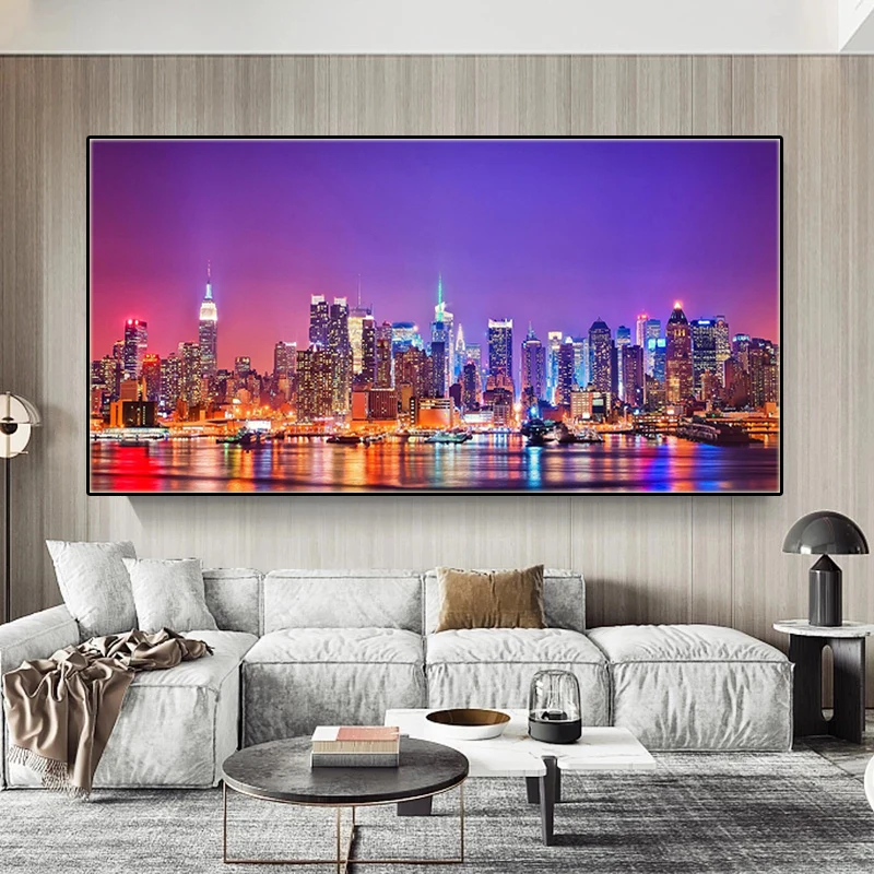

Modern Landscape Posters Night View of New York City Canvas Art Painting Prints Cuadros Wall Art Picture Living Room Home Decor