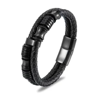 double layer woven leather wrap bracelet for men classic handsome party gift rope chain magnetic clasp bracelet