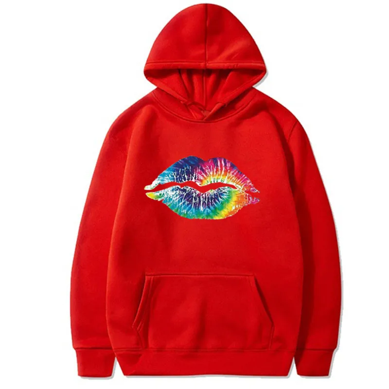 

Sexy Lips Pattern Printed Long-Sleeved Hooded Oversized Sweatshirt Womens Winter Fleece Tops Sweatshirt Hoodies Women