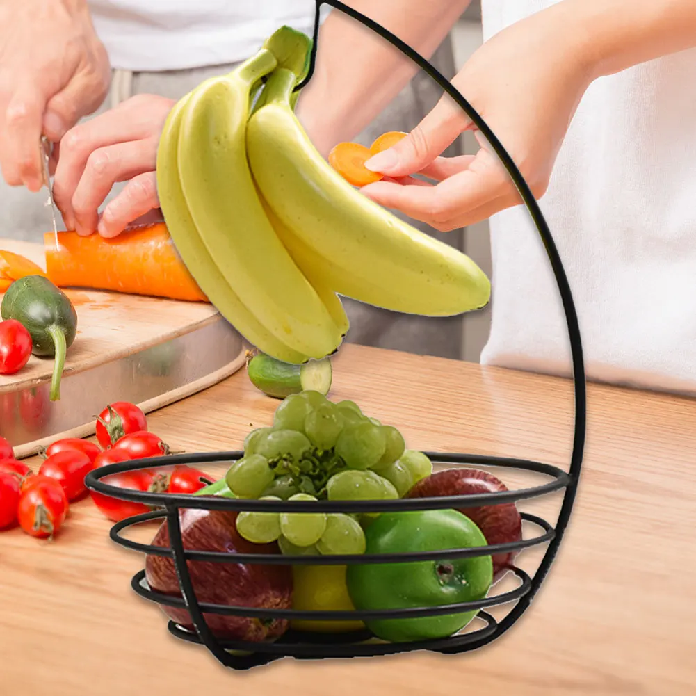 

Fruit storage basket with detachable banana rack hook Kitchen metal fruit storage rack can be used on kitchen counter