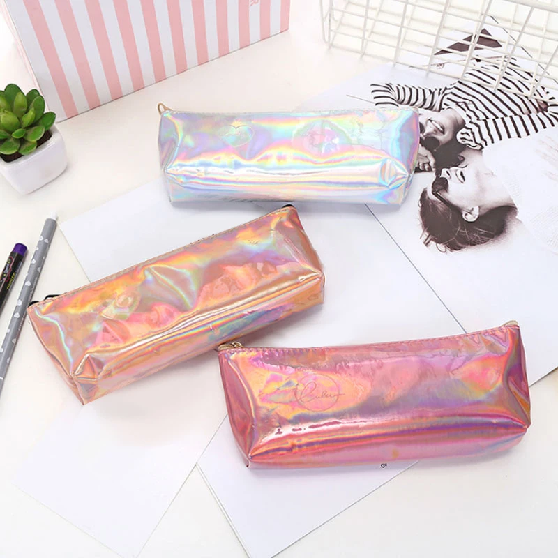 Iridescent Pencil Case Quality Pu School Supplies Stationery Gift Holographic Bag Cute Box Tools | Канцтовары для офиса и дома