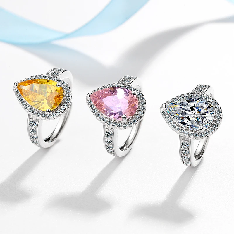 

Fashion White Pink Crystal Rings for Women Classic Luxury Water Drop Design AAA Cubic Zirconia Ring Wedding Party Jewelry Gifts
