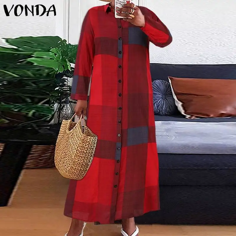

5XL модное богемное платье VONDA 2021, женское осеннее Повседневное платье в стиле пэчворк, богемный длинный сарафан, вечерние платья, женское пла...