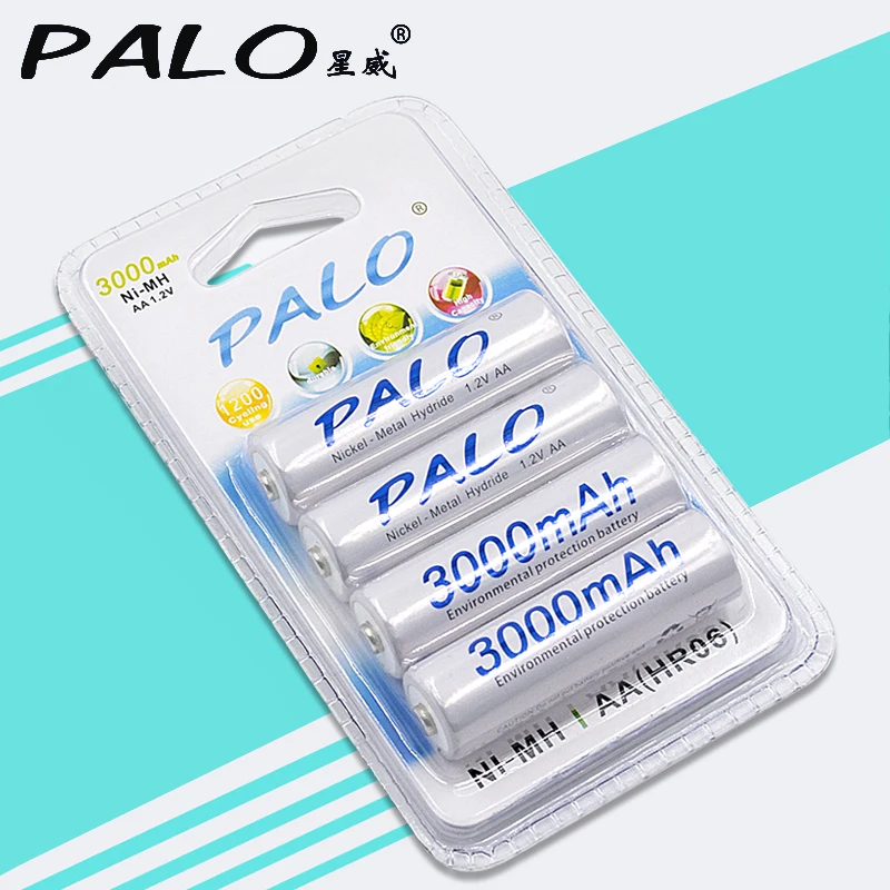 8 шт/2 карты PALO AA Аккумуляторная батарея AA NiMH 1,2 V 3000mAh Ni-MH 2A предварительно заряженные аккумуляторные батареи для камеры