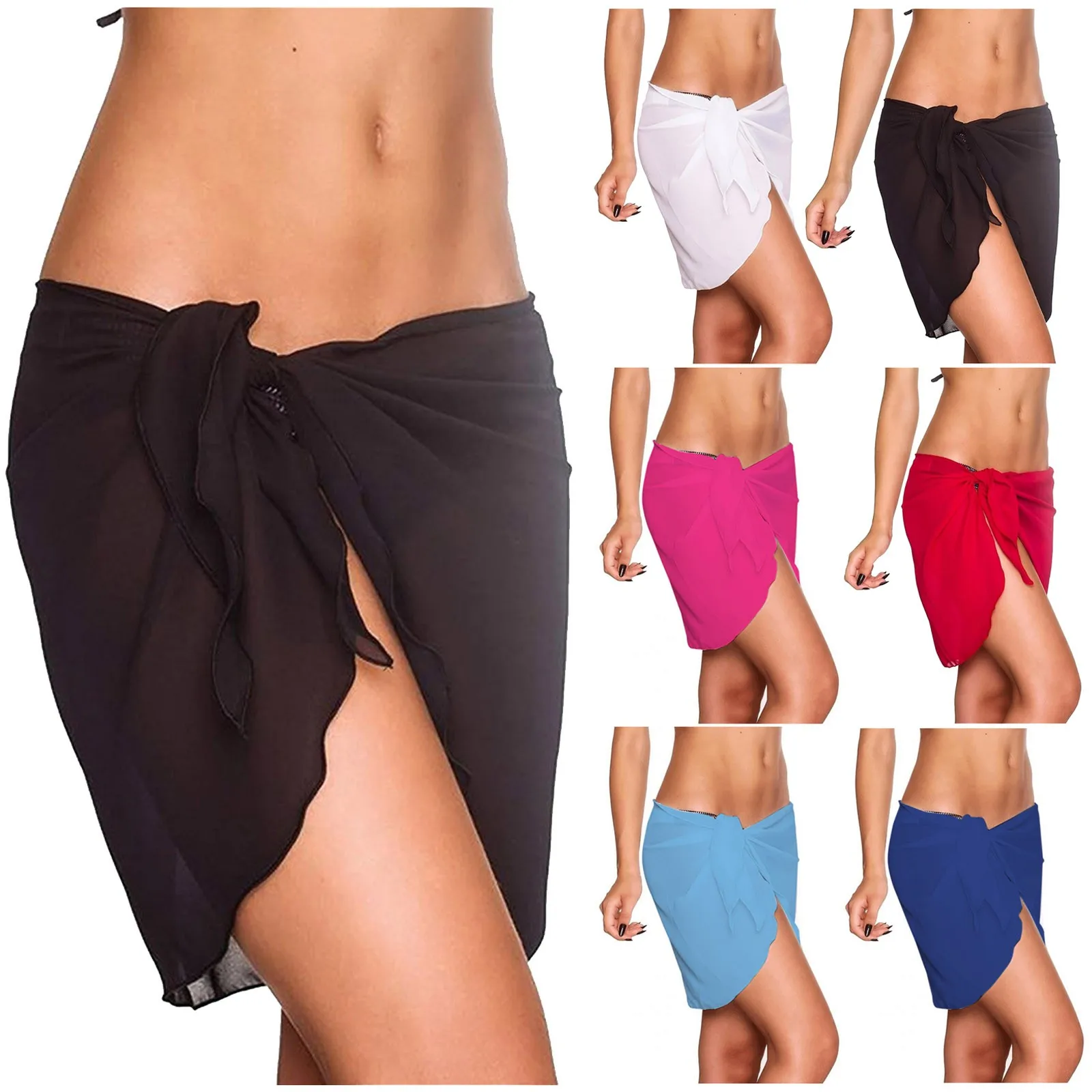 

Sexy Women Chiffon Smock Skirt Swimwear Pareo Scarf Cover Up Wrap Kaftan Sarong Beach Wear Solid Bikinis Cover-Ups Skirts y2k