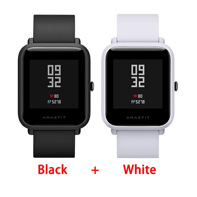 black add White Глобальная версия Xiaomi Huami Amazfit Bip Смарт часы сердечного ритма мониторы gps Gloness Smartwatch 45 дней в режиме ожидания для телефона MI8 IOS - Цвет: black add White