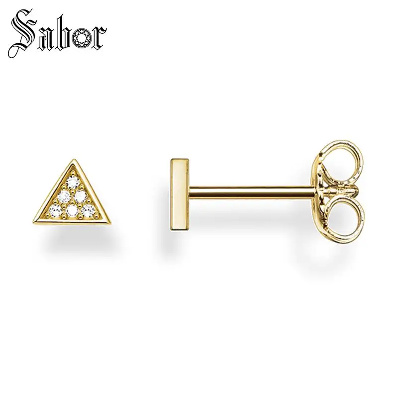 Серьги-гвоздики с золотым кубическим цирконием треугольный аксессуар для