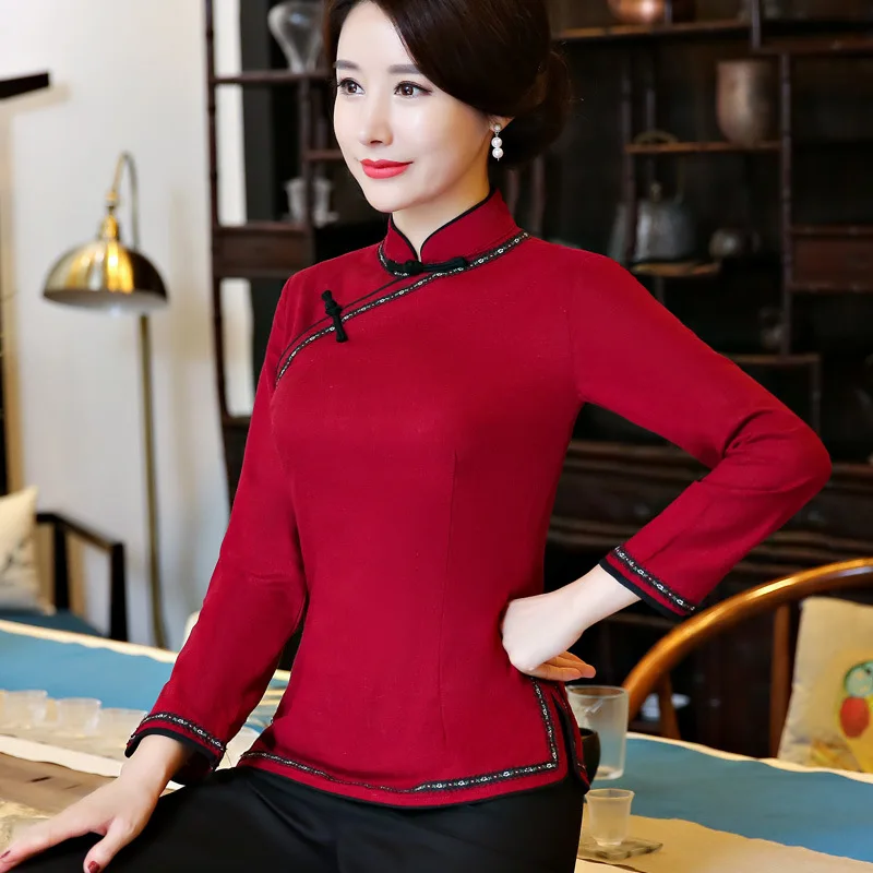 

Новинка Осень-зима женская брендовая рубашка с длинным рукавом из хлопка и льна в стиле ретро с воротником-стойкой однотонная тонкая рубашк...