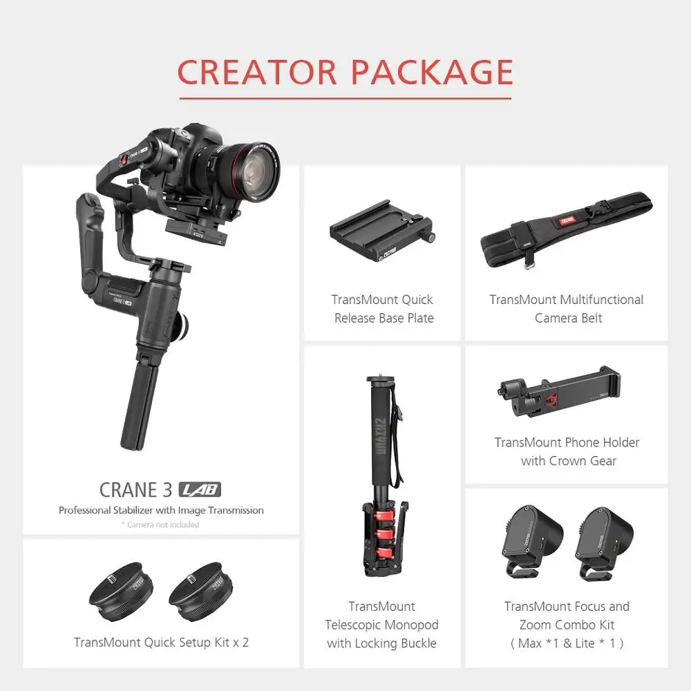Crane 3 LAB Creator ZHIYUN официальный Crane 3 LAB 3-осевой ручной карданный беспроводной 1080P FHD стабилизатор для камеры передачи изображения для DSLR VS Crane 2 - Цвет: Crane 3 LAB Creator