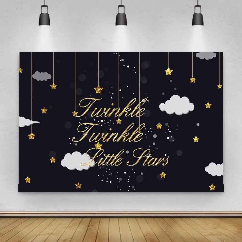 

Dark Night Gold Little Stars Newborn Baby Shower Backdrop Photography 1st Birthday Party Decor Backgrounds