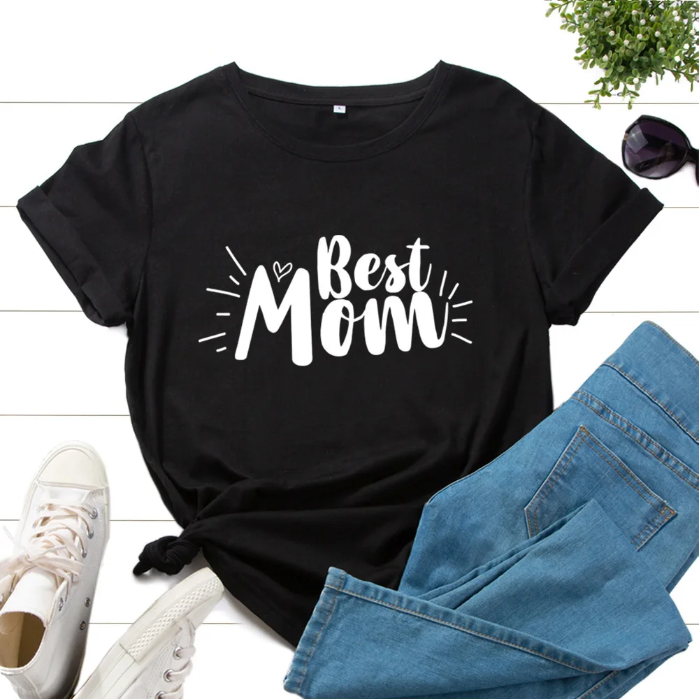 

Футболка женская с надписью BEST MOM, свободная рубашка с коротким рукавом и круглым вырезом, топ, одежда