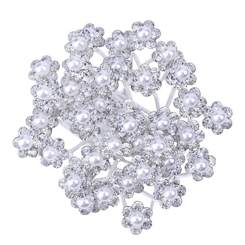 40 Пак Свадебный ободок с жемчужинами цветок заколки для волос кристаллами зажимы