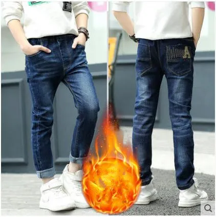 Зимняя детская одежда 2021 джинсы для мальчиков повседневные облегающие