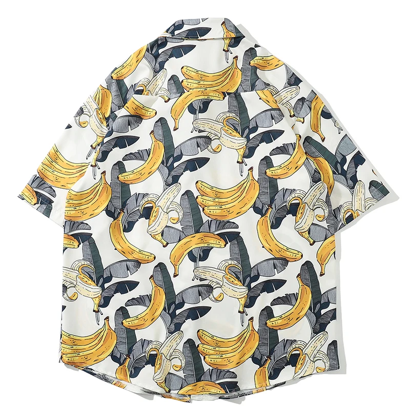 

Summer Men Shirts Fashion Casual Short Sleeve Lapel Banana Pattern Print Streetwear Holiday Beach Style