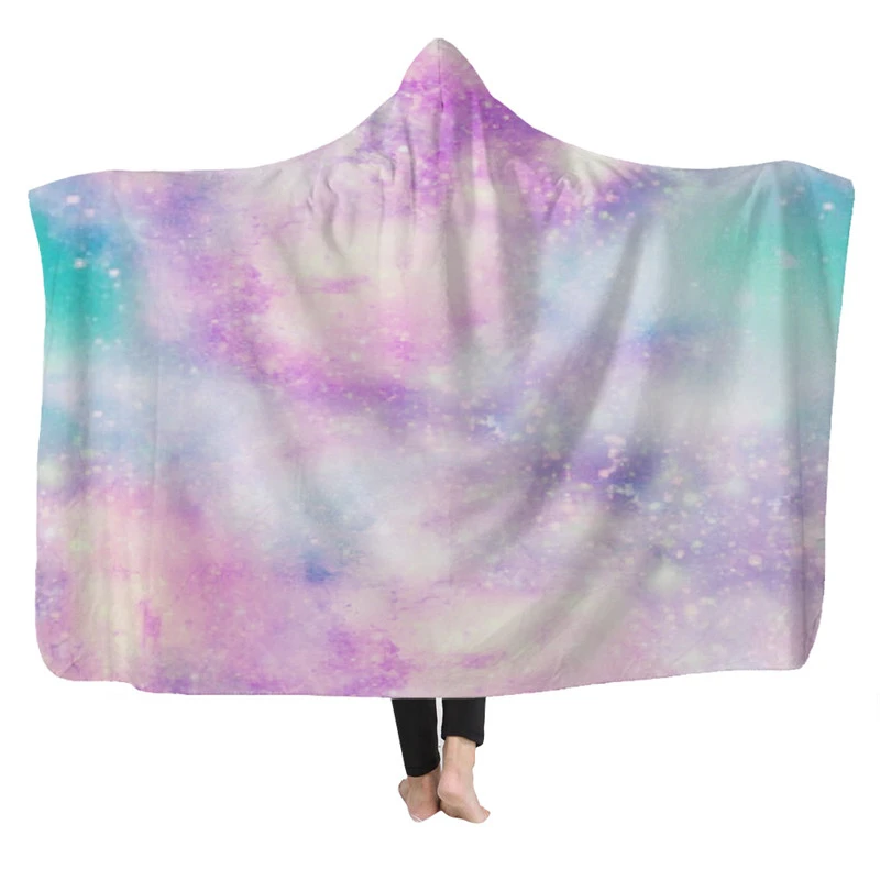Одеяло с капюшоном и принтом радуги домашний теплый флисовый плед одеяло для