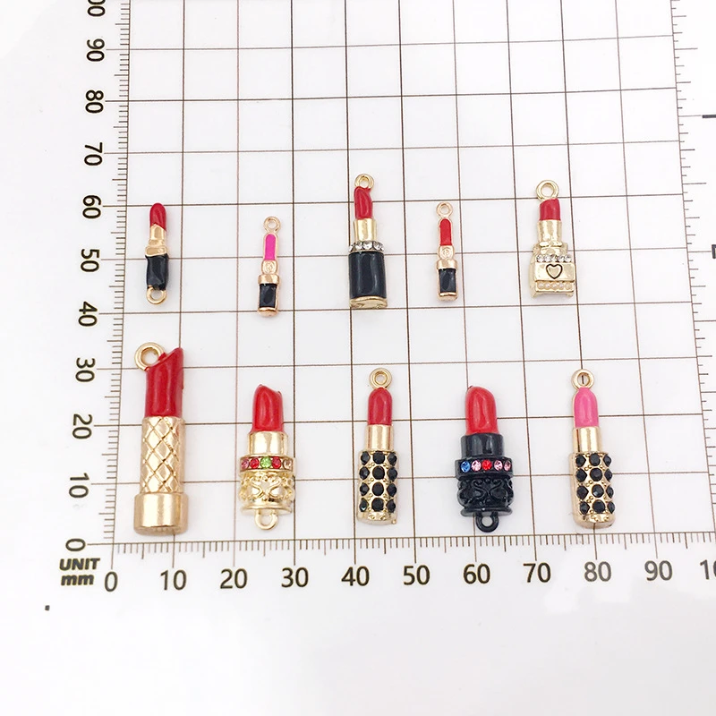 

YEYULIN 33Pcs Enamel Makeup Charms Mixed Women Lip Lipstick Alloy Gold Tone Necklace Bracelet Jewelry Making Accessory