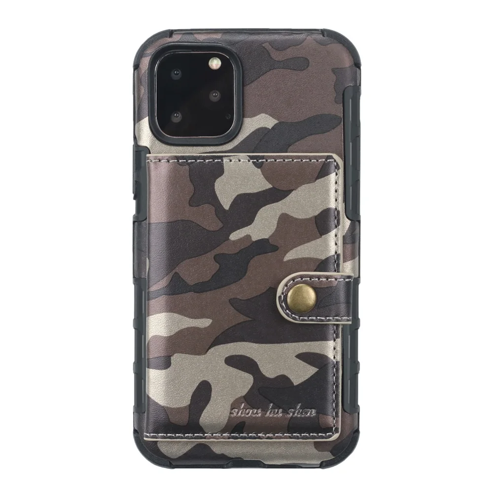 Камуфляжный чехол-кошелек для iPhone 11 Pro Max, чехол-кошелек с несколькими картами, ТПУ+ искусственная кожа, Чехол для карт iPhone 11 - Цвет: Brown