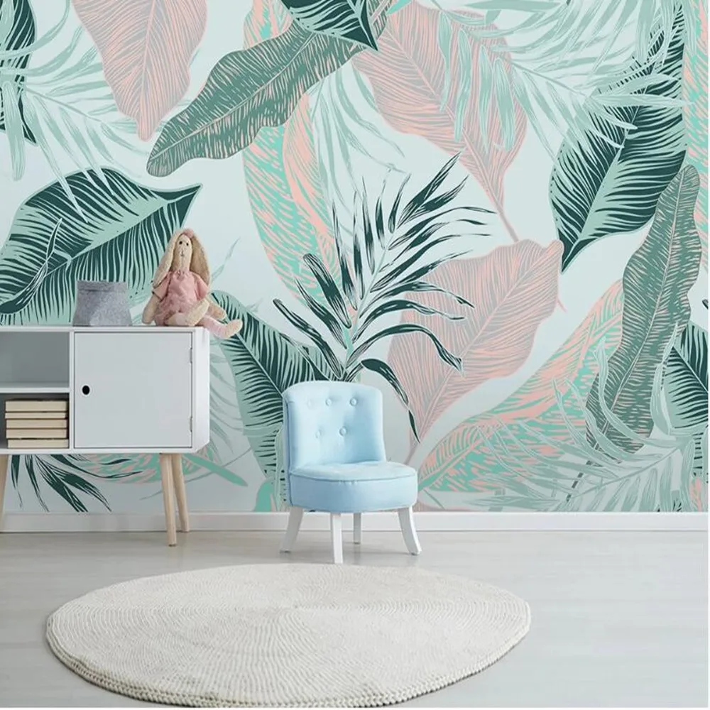 milofi custom Nordic minimalist abstract lines tropical leaves large TV background wallpaper mural | Обустройство дома