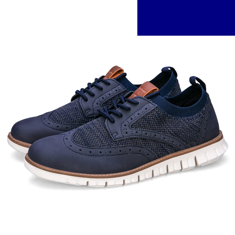 322 Dark Blue Misalwa Полые Дышащие Трикотажные сетчатые мужские кроссовки на плоской подошве Новая мужская обувь с перфорацией типа «броги» легкая обувь со шнуровкой в британском стиле - Цвет: 322 Dark Blue
