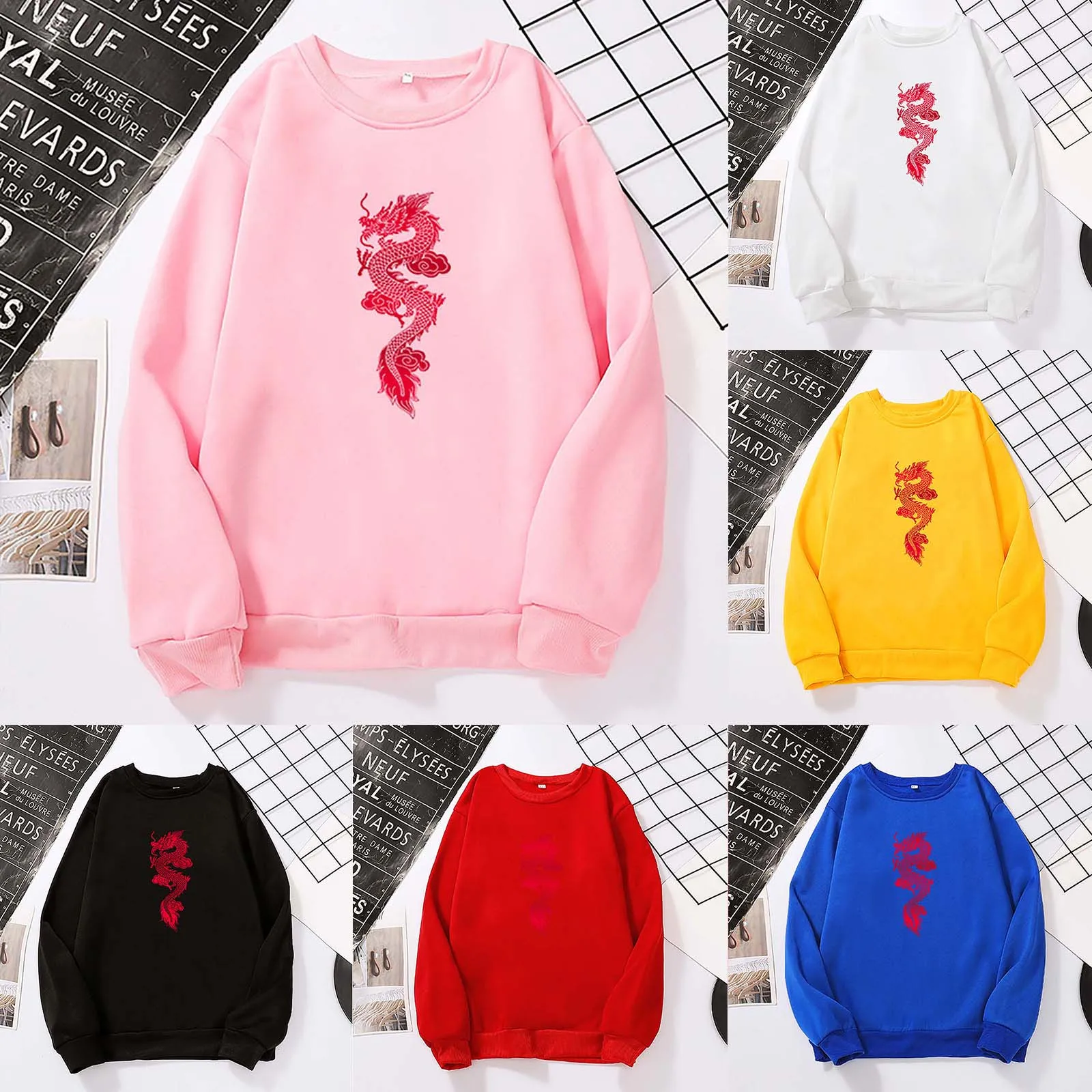 

Drop Ship Sweatshirts autumn Women's Dragon Printed Hooded Female 2021 Cotton Warm Hoodies Lady Autumn Fashion Tops