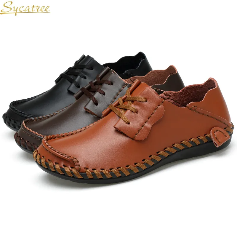 Sycatree Autumn Summer Cow Leather Casual Shoes for Men Outdoor Fashion Men's Business Driver Sneakers Plus Size 38-46 | Обувь
