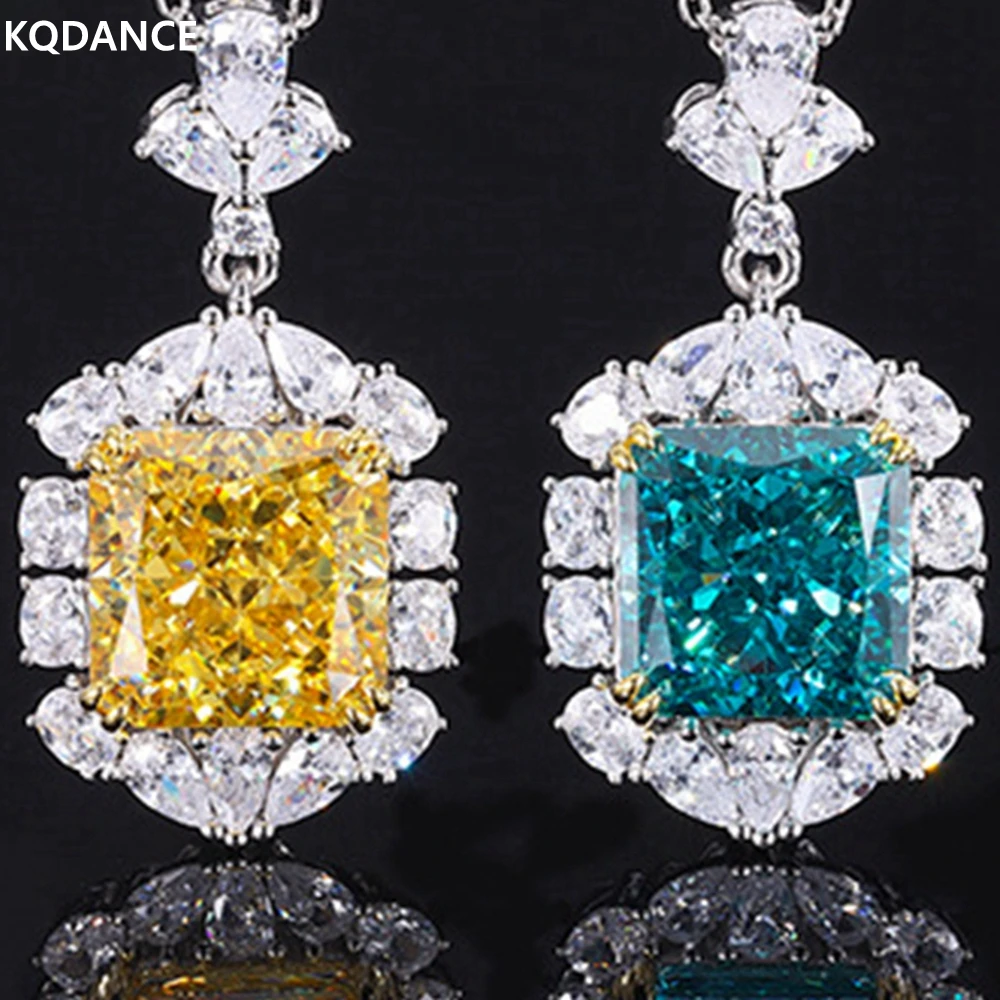 

KQDANCE Solid 925 Silver With emerald cut blue Green Lab Citrine moissanite Diamond Pendant Without Necklace chain stone Jewelry