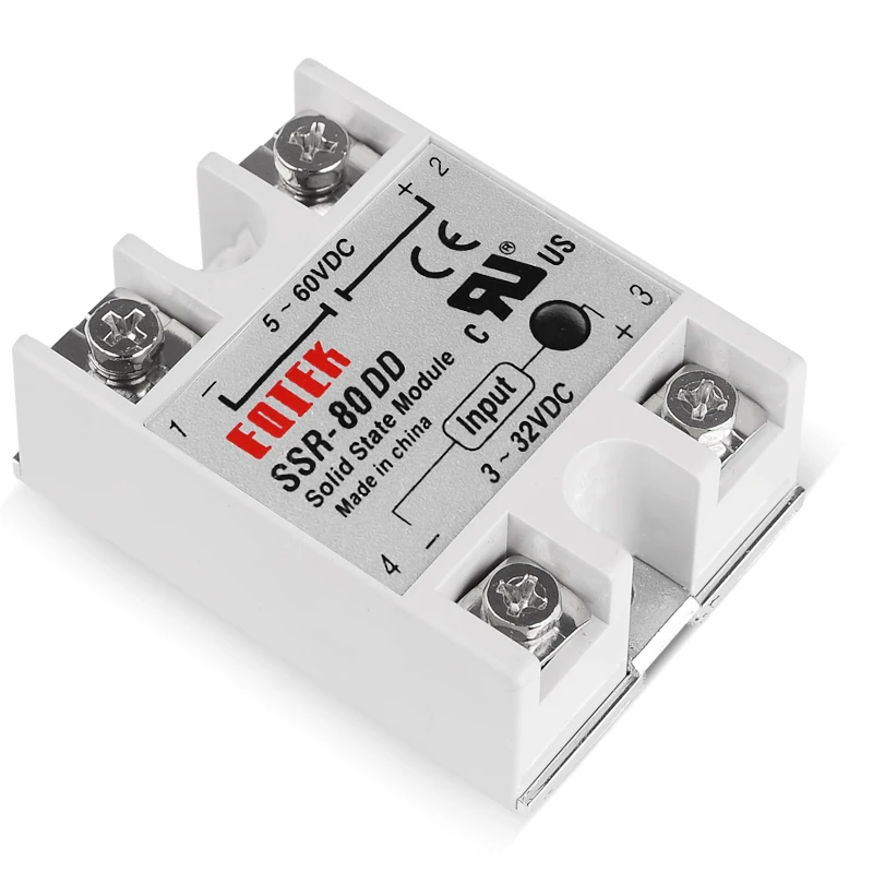 Твердотельное модульное реле DC-DC Однофазное SSR 60A 80A 100A ток 3-32V 5V 12V DC to 5-60V нагрузка