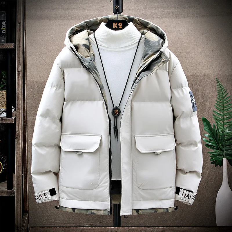 Down Jacket Men Fashion Winter Warm Hooded Thick Puffer Jacket Coat Thermal Parka Overcoat