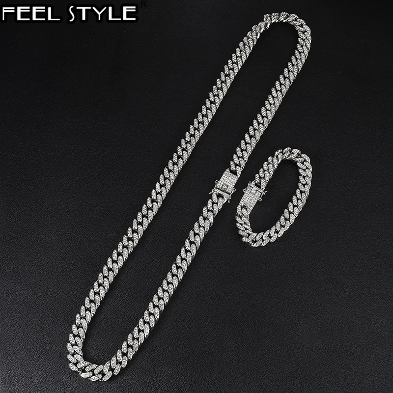 Necklace +Watch+Bracelet Bling Iced Out Miami Zircon Cuban Full Pave Rhinestone Men Bracelet For Jewelry | Украшения и аксессуары