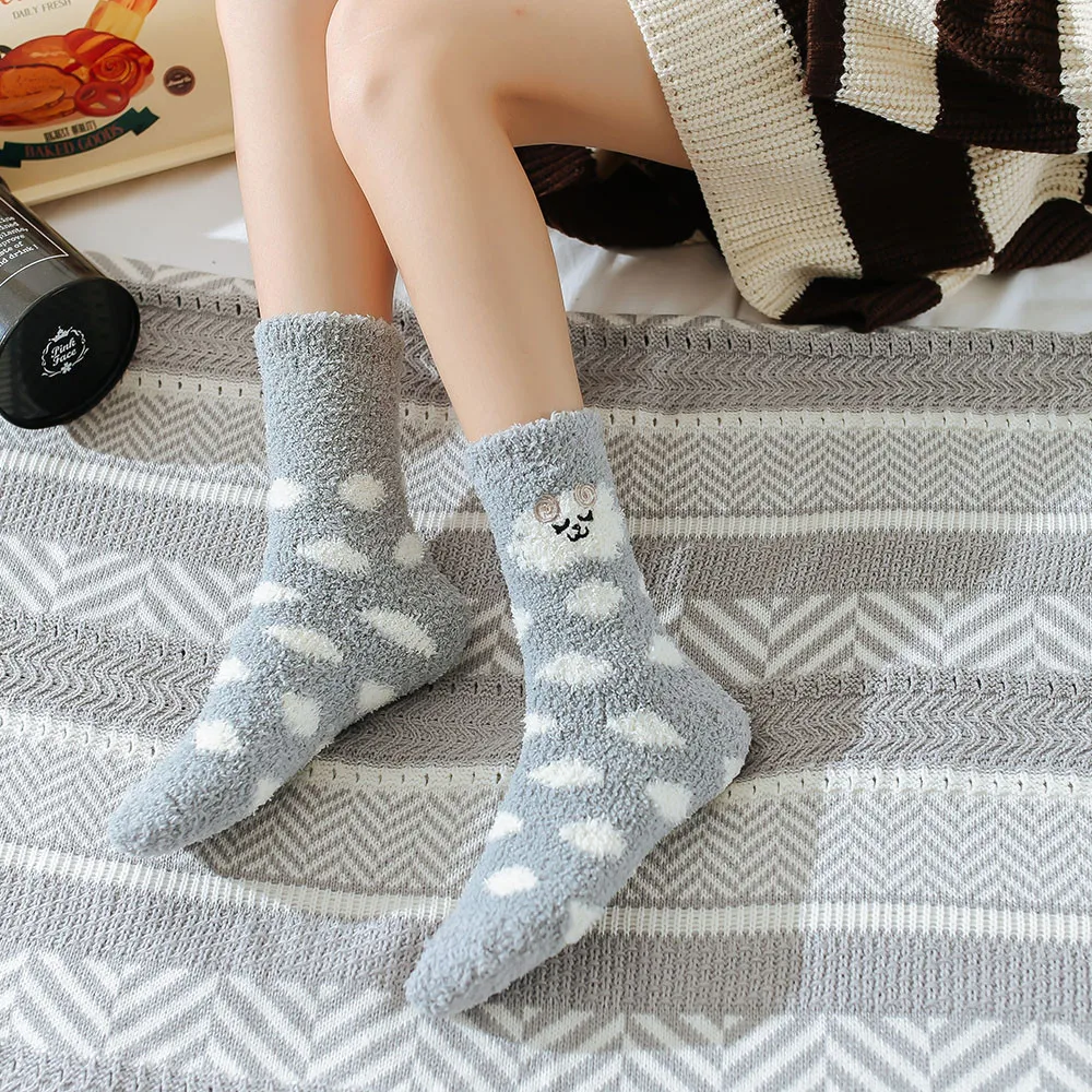 1 пара женские теплые носки для девочек хлопковые в горошек Разноцветные Милые