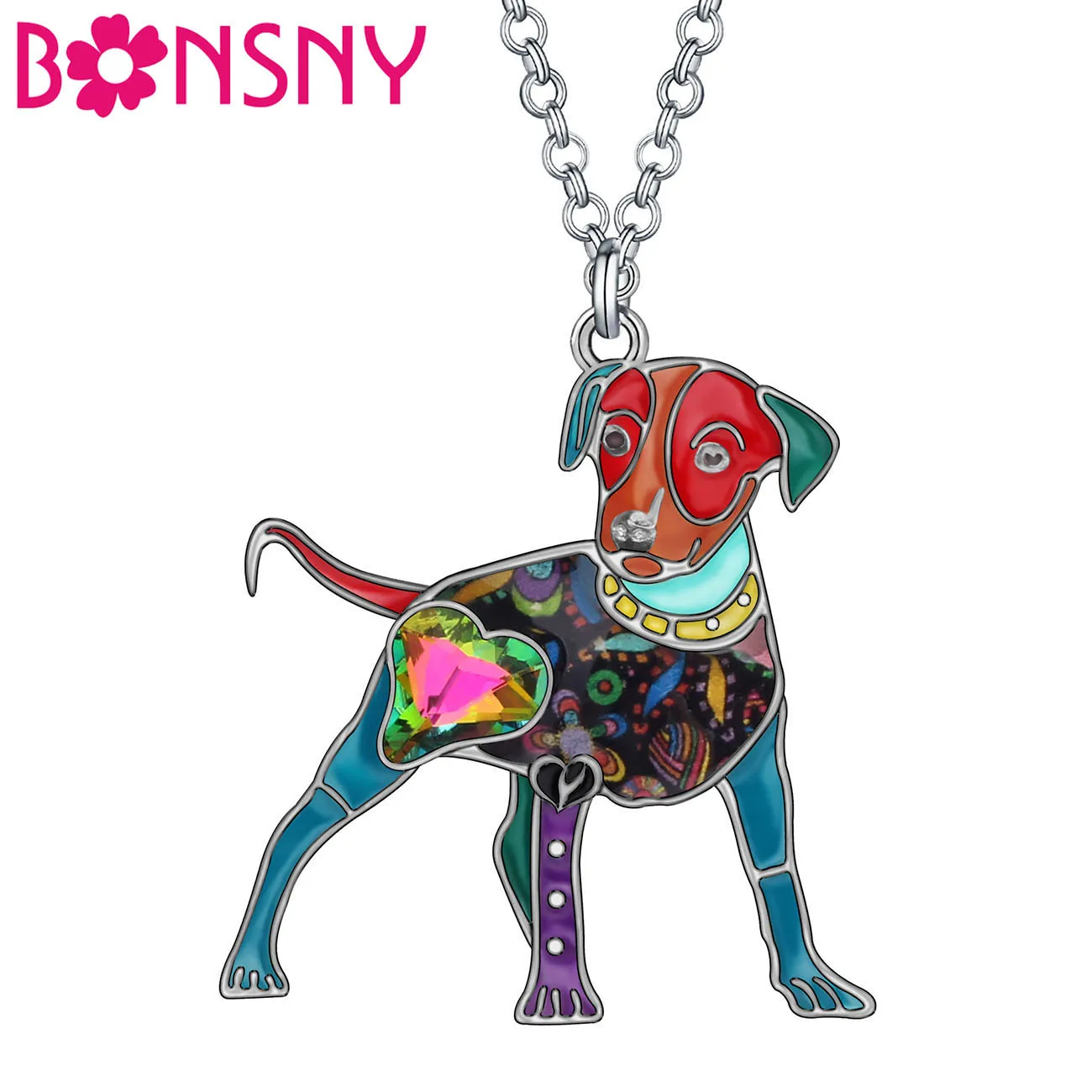 

BONSNY Rhinestone Crystal Enamel Alloy Floral Doberman Dogs Necklace Pendant Fashion Pets Jewelry For Women Girl Teens Gifts
