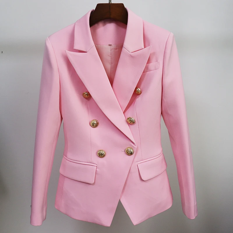 

HIGH STREET 2021 Classic Designer Blazer Jacket Women's Slim Fitting Metal Lion Buttons Double Breasted Blazer