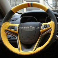 black yellow leather diy car steering wheel cover for chevrolet malibu volt