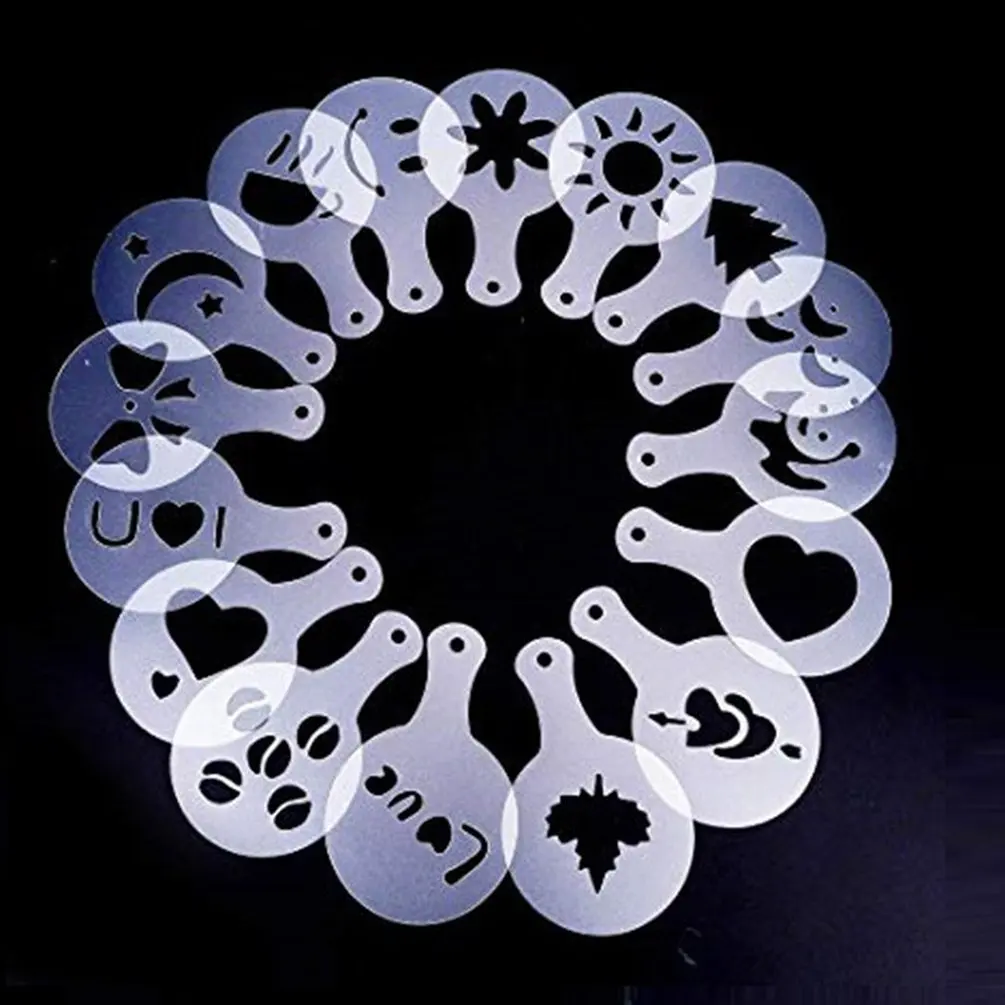 

16Pcs Coffee Stencil Filter Cappuccino Latte Printing Model Templates Strew Flowers Pad Cake Stencils Powdered Sugar Sieve Tools