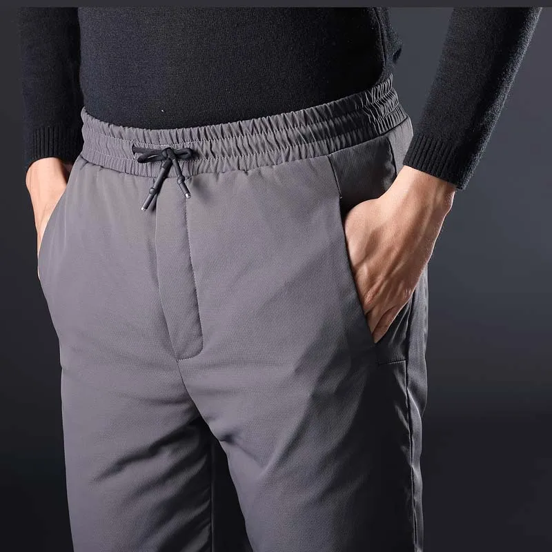 Зимние теплые Для мужчин пуховые штаны 90 белый пуховик на утином пуху для