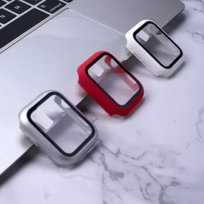 

Watch Case For Apple Watch SE Series 6 44mm 40mm Matte Bumper Hard PC Case with Tempered Glass for iWatch 3 42mm 38mm