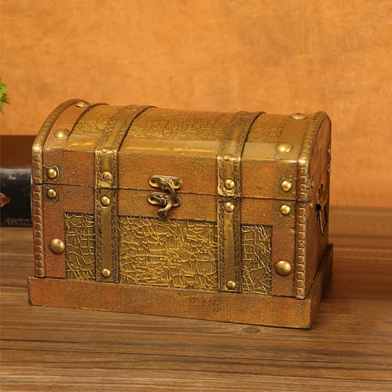 Деревянный античный ретро пират сундук с сокровищами винтажный драгоценный
