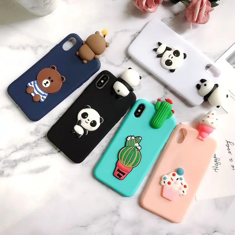 Чехол для iPhone X 5 5s se 2020 силиконовый чехол с 3D пандой КАКТУСОМ Funda 11 6S 7 8 Plus XR XS Max