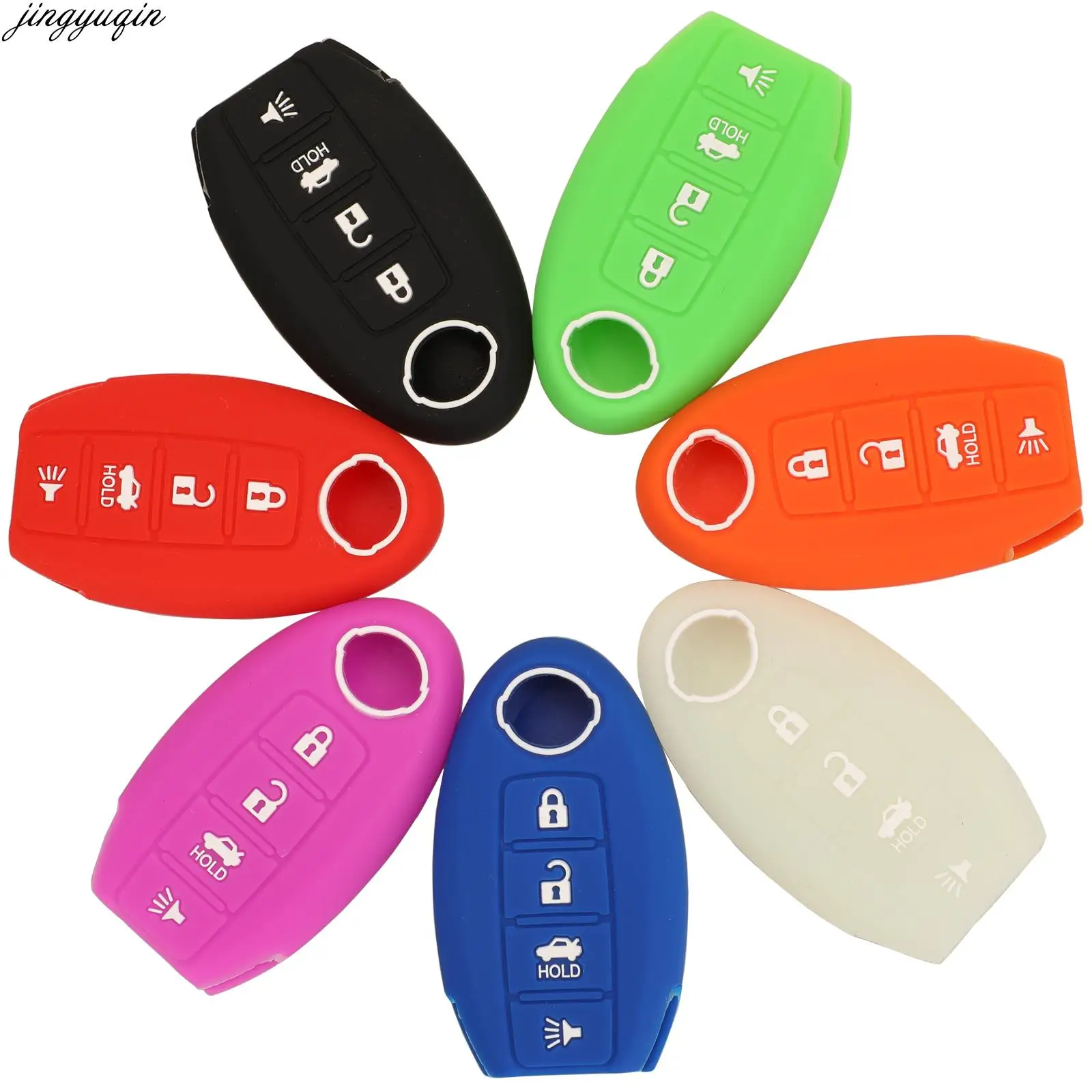 

Jingyuqin Remote Car Key Cover Silicone Case For Nissan Altima Juke Maxima Murano Pathfinder Sentra Rogue Sunny Tiida Versa 4BTN