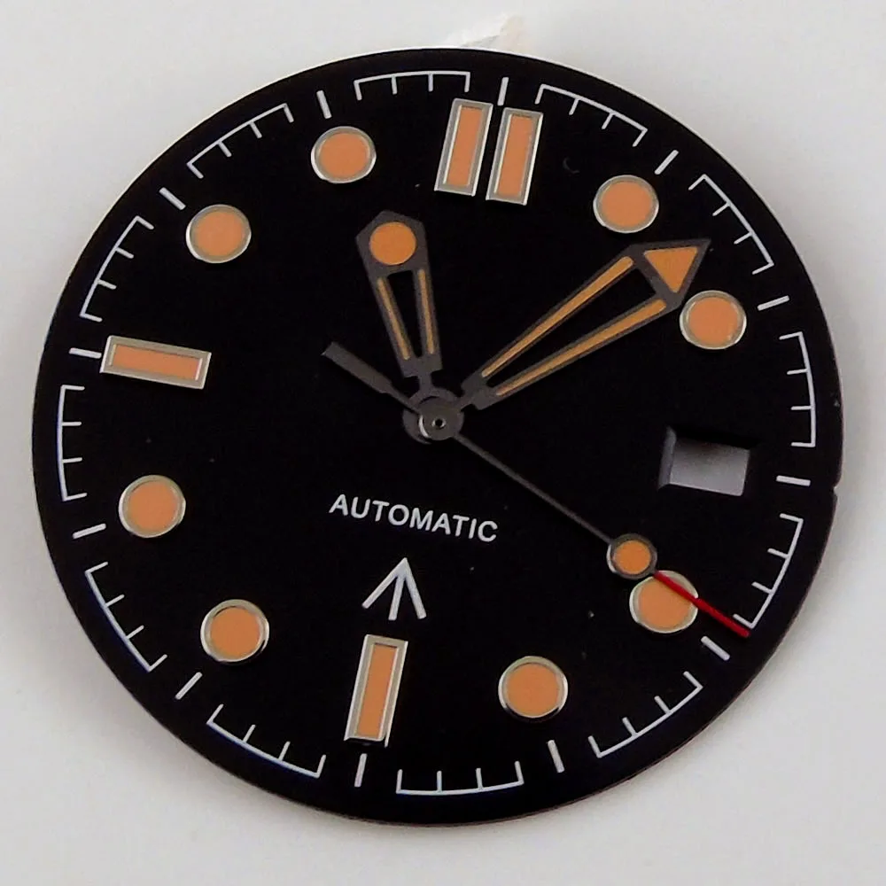 

Nologo 31mm Watch Dial Men Watch Steel Orange Marks for NH35 NH35A Automatic Movement Date Display