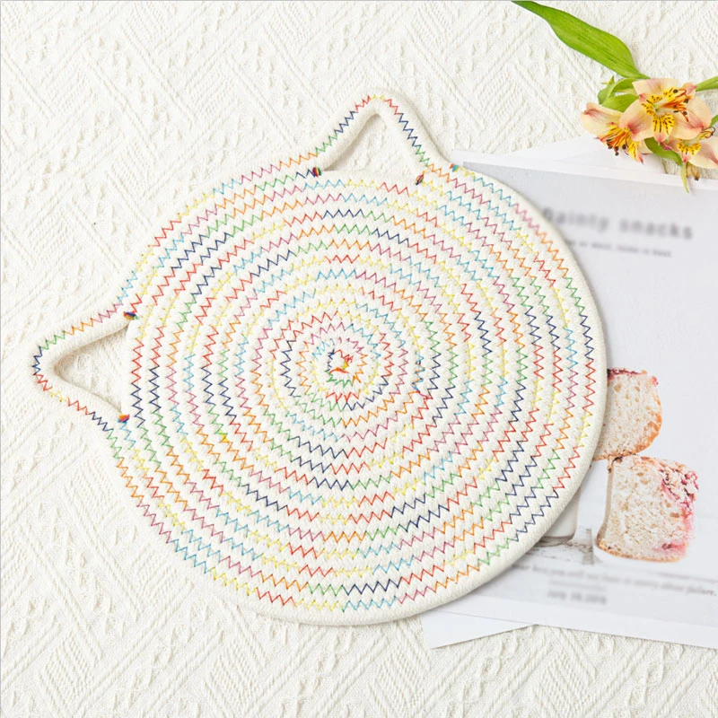 

Cartoon Cat Hanging Placemat for Dining Table Decor Plate Dish Mat Coaster Cup Cotton Pot Holders Insulation Pad Kitchen Home