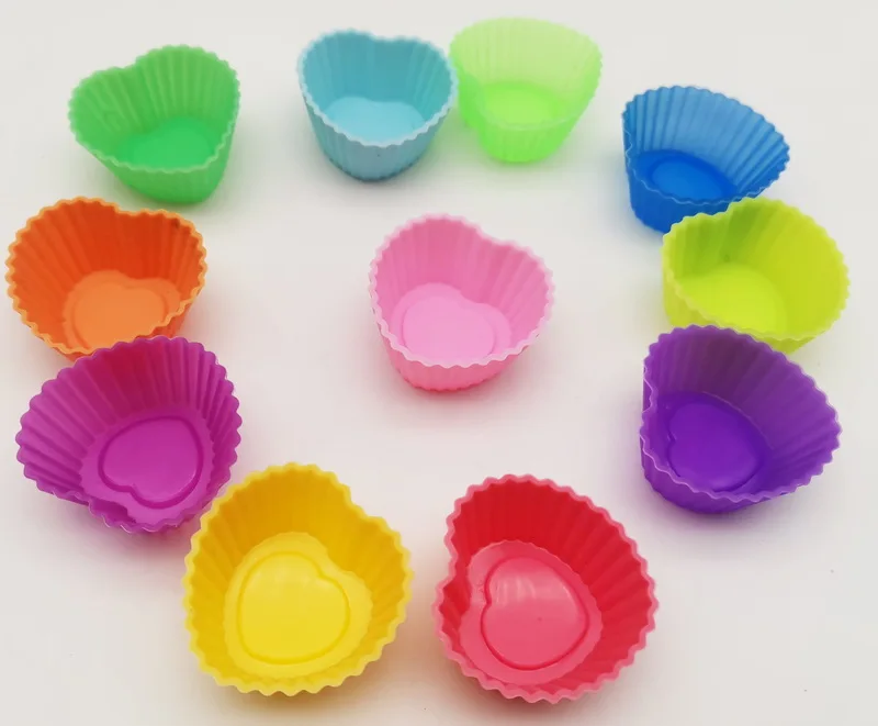 

3.5*3.6*2.1cm 100Pcs Mixed Color Silicon Baking Cake Muffin Mould Mold Pudding Cup Mold Love Style For Kitchen DIY