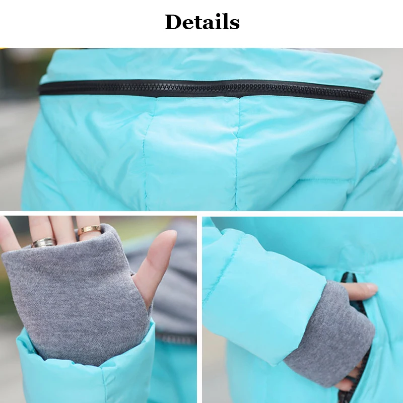 

2019 women winter hooded warm coat slim plus size candy color cotton padded basic jacket female medium-long jaqueta feminina