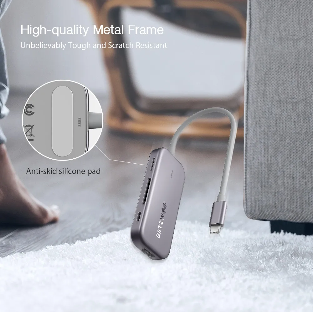BlitzWolf BW-TH5 7 в 1 Тип usb type-C для передачи данных концентратор с доставкой в течение 3-Порты и разъёмы USB 3,0 TF Card Reader устройство чтения карт USB C зарядка PD 4K Дисплей для MacBook для iPad