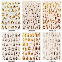 fire design gold silver red decal sticker 3d laser flame nails stickers accessoires nail art decoration